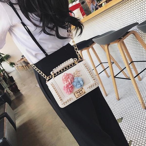 Floral Embroidery Leather Two-Way Bag