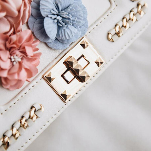 Floral Embroidery Leather Two-Way Bag