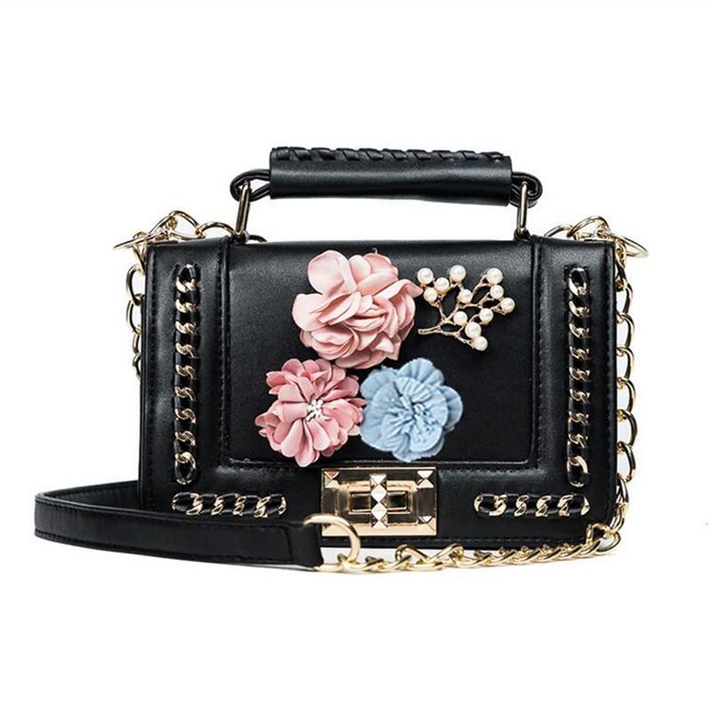 Floral Embroidery Leather Two-Way Bag