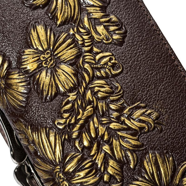 Embossed Floral Long Wallet