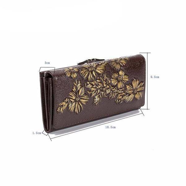 Embossed Floral Long Wallet