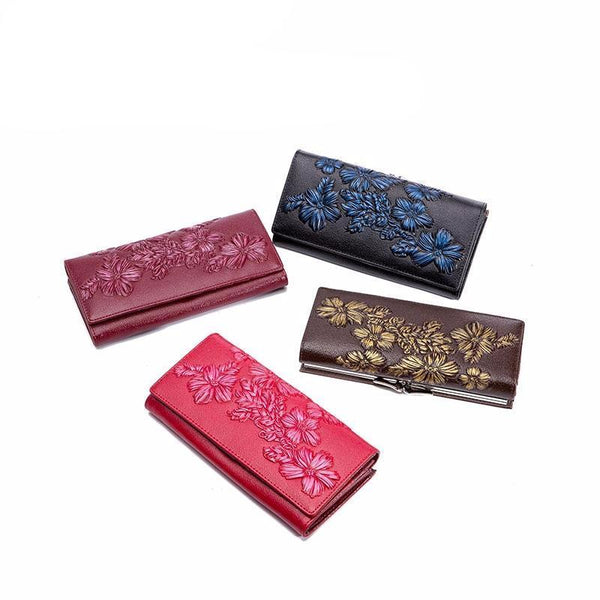 Embossed Floral Long Wallet