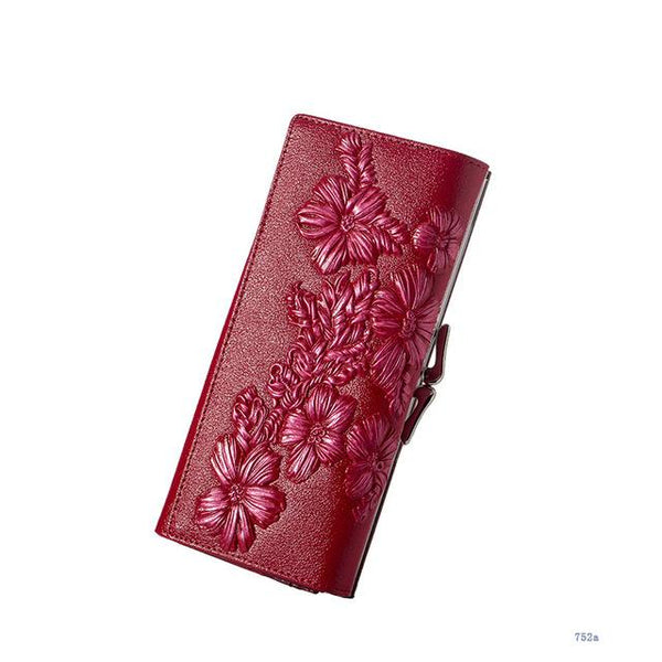 Embossed Floral Long Wallet