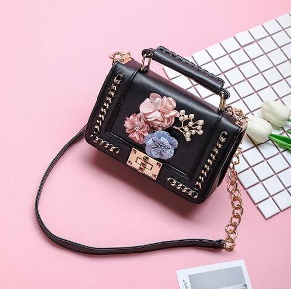 Floral Embroidery Leather Two-Way Bag