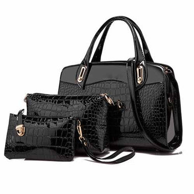 3-in1 Crocodile Leather Bag & Wallets Set