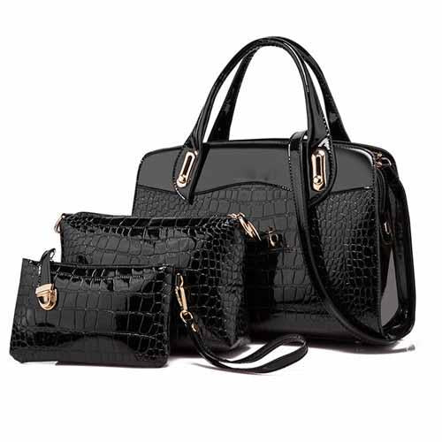 3-in1 Crocodile Leather Bag & Wallets Set