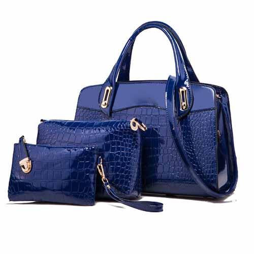 3-in1 Crocodile Leather Bag & Wallets Set