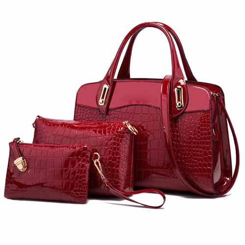 3-in1 Crocodile Leather Bag & Wallets Set